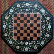 24 Inches Octagon Marble Coffee Table Top Shiny Gemstone Inlay Work Indoor Table