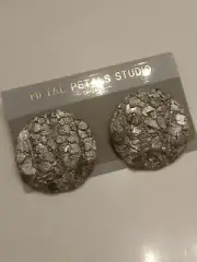 Old Stock Brutalist 1980's Metal Petals Studio Chicago Hammered Silver Earrings