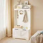 HOOBRO Coat Rack with Shoe Rack Mud Room Bench with Storage and Seating White