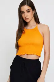 Orange Halter Top Crop - Size 14, Women's Singlet