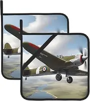 World War 2 Aircraft Airplane Potholders BBQ Pot Holders for Heat Resistant Potholder, Hot Pads,Cooking Baking(2-Pack)
