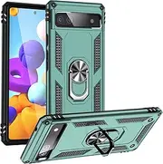 [Cavor] for Google Pixel 6a Case (6.2") TPU Case PC Bumper 360° Rotation Ring Holder Kickstand Back Cover [Work with Magnetic Car Mount] Shockproof Protective Cover-Green