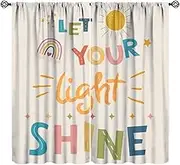 JanJCurt Kids Cartoon Curtains, Let You Light Shine Colorful Inspirational Quotes Boho Rainbow Moon Star Cute Print Window Drapes for Nursery Baby Boys Girls Bedroom, 42x45 Inch (No Blackout)