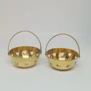 Set of 2 ~ Miniature Brass HEART BASKETS Incense Cone Burners 2.5" INDIA
