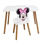 Kids Wooden Study Table Desk & Chair Minnie Mouse Design Activity Play Table Set