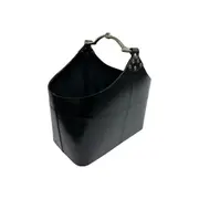 Leatherkart Leather Magazine Basket with Horse Bit Handle - Black