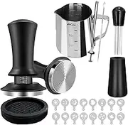 Yolispa Espresso Accessories Kit, 22 PCS Coffee Tamper Set with 58mm Espresso Tamper, WDT Tool, Frothing Pitcher(350 ml), Latte Art Pen, Coffee Stirrer, Tamper Mat, 16 Coffee Stencils