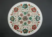 12" Marble side Table top handicraft floral inlay semi precious stones art work