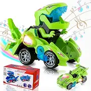 (Green) - MoDuer Kids Dinosaur Car Toys,Transforming Dinosaur LED Car with Light Sound Kids Toy,Dinosaur Cars Combined Into One,Automatic Transformation,2-8 Year Old Boys Girls Toddlers Kids Gift (Green)