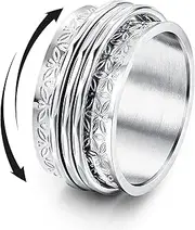 [Magitaco] Stainless Steel Spinner Rings Fidget Band Rings Moon Star Flower Butterfly Anxiety Rings for Women Men