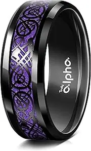[Truly Alpha] Mens Rings - Celtic Dragon Wedding Band | 8mm Mens Titanium Wedding Bands | Beveled Edges Men's Rings | Polished titanium rings for men| Mens Wedding Band | Carbon Fiber Rings for Men
