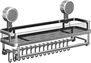 Générique Shower Rack, Bathtub Caddy Organizer, Basket Holder Tray, Suction Cup Storage with Hooks, Bathroom Storage Solution for Gym, RV, Apartment, Spa, 15.75 x 3.98 x 7.13 inches