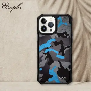 apbs iPhone 13 Pro Max / 13 Pro / 13 軍規防摔皮革磁吸手機殼-經典牛紋-數位迷彩藍-黑殼