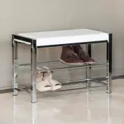 DanyaB Entryway Bench 18"Hx27"Wx13"D Leatherette Chrome MetalFrame Storage White