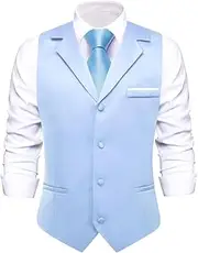 [HEYDHSDC] Men Solid Black V-Neck Vest With Tie Tuxedo Dress Waistcoat Adjustable Casual Business Vests Md-3401-N-3717 Xxl