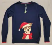 Joules Size 8 Navy Miranda Festive Dog Sequin Christmas Sweater Women NEW Tags