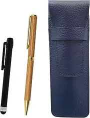 SASL-ALB-368 Grain Leather Pen Case Blue Metal Touch Stick Black and 368 Wooden Axis Hard Maple Rotating Ballpoint Pen Set