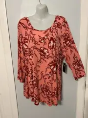 NWT JM Collection Peach Kiss CB Floral Multi-Color Top with 3/4 Sleeve Size XXL