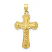 10k Yellow Gold Polished Textured Crucifix Pendant