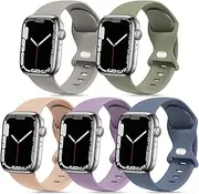 [5 PACK] STG Sport Watch Band Compatible with Apple Watch Band 38mm 40mm 41mm 42mm 44mm 45mm Soft Silicone Replacement Sport Strap Compatible for iWatch SE Series 7/6/5/4/3/2/1