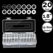 20 Pack 1.8" 46 mm Coin Capsule Holders w/15 Size Gasket Fit From 12 mm to 46 mm