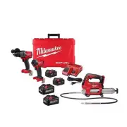 Milwaukee Drill/Grease Gun/Impact Driver Combo Kit 18V Li-Ion Brushless Cordless