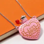 NEW Pink Heart Love Potion Mini Flask Pendant Necklace Chain Valentine's Day