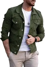 [Chartou] Men's Denim Jacket Casual Regular Fit Button Down Long Sleeve Jean Trucker Jacket