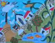 Village Sampler Hand Painted Needlepoint Canvas