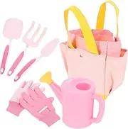 Totority 1Set Gardening Tools Outdoor Planting Tools with Shovel Rake Watering Can and Storage Basket Bright Hand Tools for Boys for Little Gardeners
