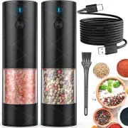 2Pack Electric Salt and Pepper Grinder Set USB Rechargeable with Warm LED Light,