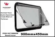 Caravan Push Out Window Round Corner 900mmX450mm with Blinds and Fly Screen