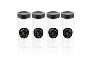 4x Lemon & Lime Woodend Black 175ml 13.5cm Glass Spice Jar Container Clear w Lid