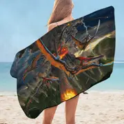 Cool Dinosaurs Art Volcano Eruption Microfiber Beach Towel