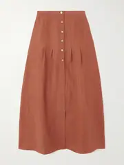 [Le Kasha] Le Kasha - Hadera Pleated Organic Linen-gauze Maxi Skirt - Red - small small Red