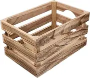 GOOHOCHY Vintage Wooden Crate Box Sturdy Storage Basket for Home Solid Wood Design with Hollow Handle Versatile Organizer for Sundries Clothes