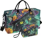 [ZRYSMY] Duffel Bag for Traveling, Cat Halloween Hat Travel Bag Gym Bag, with Multiple Interior Pockets Shoulder Weekender Bag for Women Men with Toiletry Bag 20.5L x 1.9W x 13.8H, Multi-Colored, one