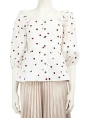 White Polkadot Balloon Sleeve Top