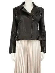 Black Leather Detachable Sleeves Biker Jacket