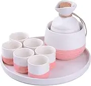 Japanese Sake Set, Traditional Ceramics Black Sake Serving Sets 7 Pcs Include 1 Pot and 6 Cups