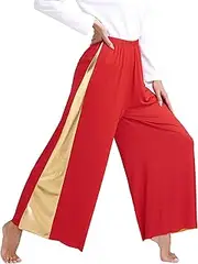 [Choomomo] Women's Praise Dance Pants Metallic Patchwork Two Tone Flowy Wide-Leg Trousers for Women Dancewear