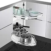 Corner Kitchen Cabinet Pull Out Storage for 36/900mm Cabinets Double Shelf Carousel (White Left)