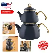 High-Quality Anthracite Enamel Teapot & Kettle Set - Perfect for Induction Use