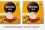 NESCAFE 3 in 1 Blend & Brew Mild Instant Coffee 50 sticks x 2 packs