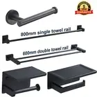 FURUISI Towel Rail Racks 600mm/750mm Toilet Paper Roll Holder Matte Black Set