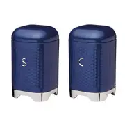 2pc Lovello Retro Coffee Canister & Sugar Jar w/ Geometric Finish Combo Set Navy