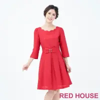 在飛比找momo購物網優惠-【RED HOUSE 蕾赫斯】素面花瓣領洋裝(紅色)