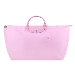 【LONGCHAMP】LE PLIAGE GREEN系列刺繡短把再生尼龍摺疊旅行袋(中/多色選)