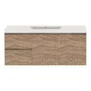Forme 1200mm Walnut Mont Albert LH Drawers Wall Hung Vanity With Polymarble Top