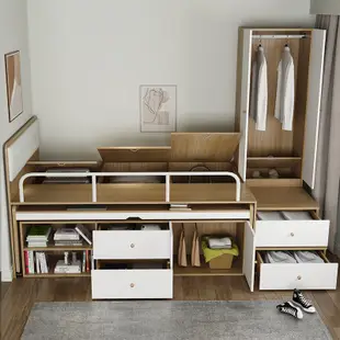 OK裝飾家居舘-床 半高床 多功能衣櫃一體帶書桌書架床架儲物收納小戶型組合床上床下櫃#專業定制-免費設計-全臺安裝